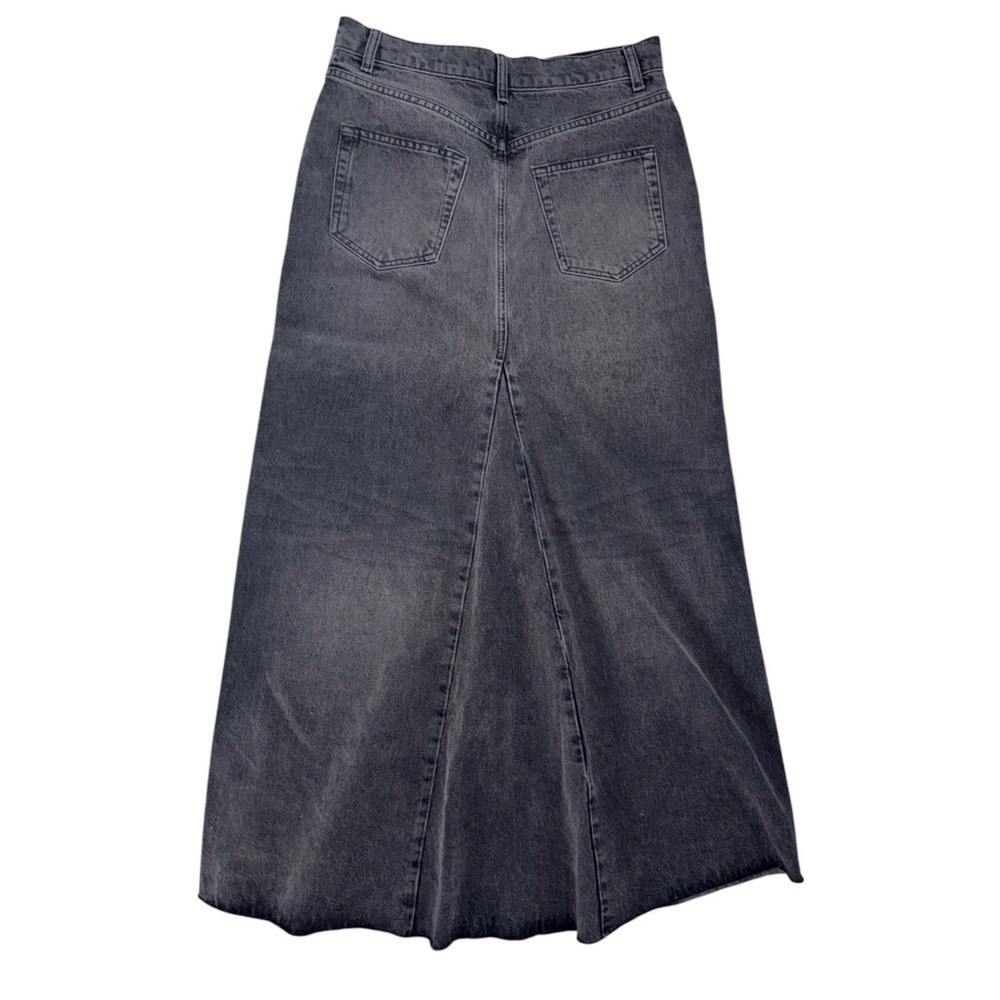 Reformation Tazz‎ Maxi Denim Skirt In Faded Black Color With Split Front Size 28 - Picture 10 of 11